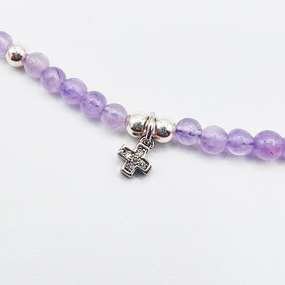 LAVENDER jade necklace with cz cross connectors - Picture 8 of 10
